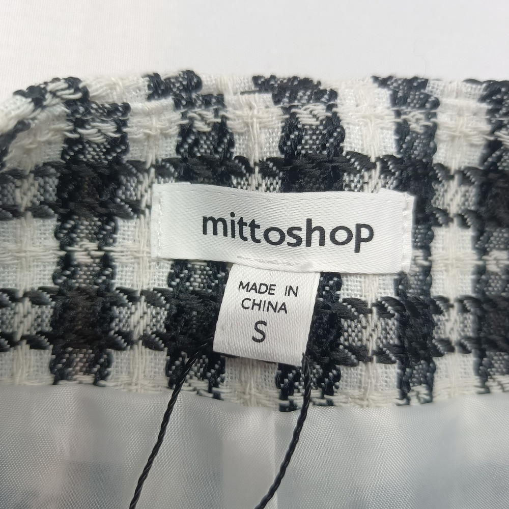 Mittoshop Plaid Tweed Blazer Shorts Set Black White Cropped Suit Womens S Office - Picture 3 of 12